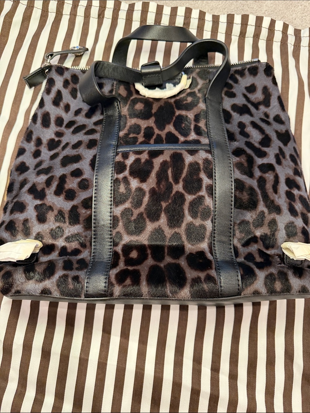 NWOT henri bendel Leopard Print Backpack in Black and Brown - Picture 3 of 5
